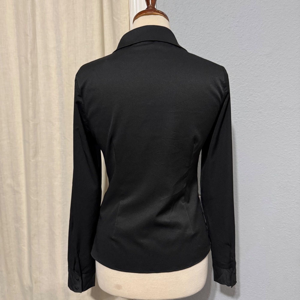 Idem Ditto Black Ruched Front Long Sleeve Collared Button Down Gothic Shirt M - Picture 7 of 14
